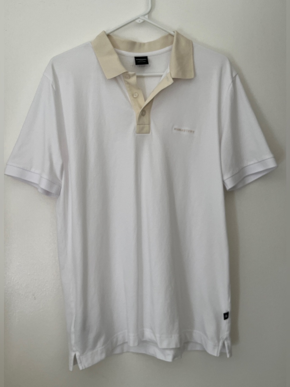✨ Monastery Couture Men’s Pima Cotton Polo | White + Beige | Luxury Resort Golf